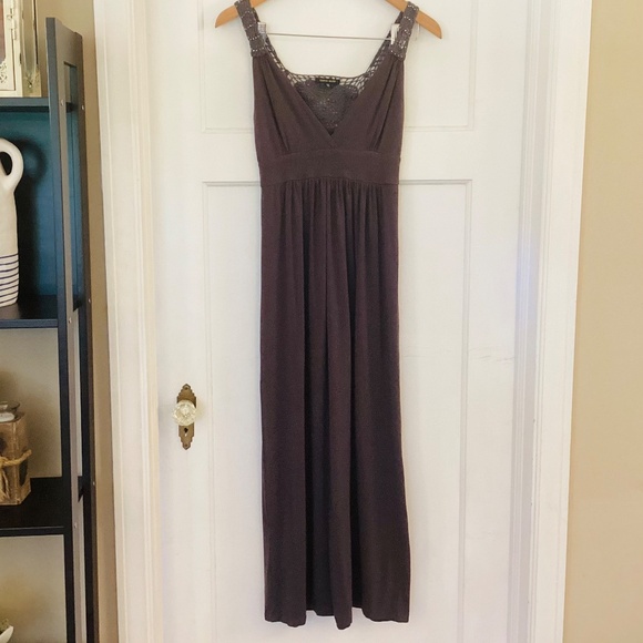 Gonca Style Dress Crochet Back Beaded Knit Jersey Gray One Size Empire Waist - Picture 6 of 10